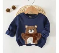 Shein Sudadera de cuello redondo de manga larga con estampado de oso de dibujos animados para bebé niño, suave, amigable con la piel, versátil, estilo minim