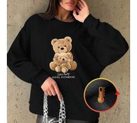 Shein Sudadera de cuello redondo de polar con estampado de osito de peluche para mujer, 1 pieza, jersey con estampado de mamá osa y bebé oso, top cálido y c
