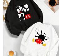 Shein Sudadera de cuello redondo en blanco y negro con salpicaduras de tinta creativa de Mickey | Aspectos destacados del diseño: con un fondo de salpicadur