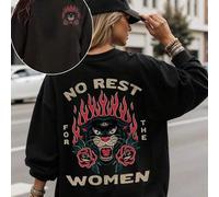 Shein Sudadera de cuello redondo "No hay descanso para las mujeres" con estilo de tatuaje vintage, camisa de ira femenina, activista de los derechos de la m