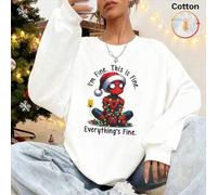 Shein Sudadera de cuello redondo para mujer con forro polar cálido, cómodo conjunto navideño con tema de Marvel y diseño de Spider-Man con iluminación, suav