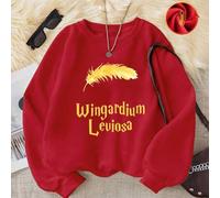 Shein Sudadera de Harry Potter con estampado de plumas doradas y letras de hechizo flotantes. Informal y versátil. Tejido grueso. Forro polar cálido. Cuello