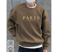 Shein Sudadera de hombre con hombros caÃdos, top de algodón marrón, top con estampado romántico de ParÃs, sudadera holgada de gran tamaño con cuello r