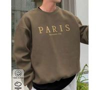 Shein Sudadera de hombre con hombros caÃdos, top de algodón marrón, top con estampado romántico de ParÃs, sudadera holgada de gran tamaño con cuello r