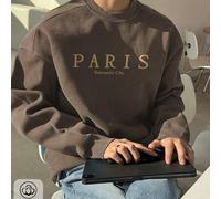 Shein Sudadera de hombre con hombros caÃdos, top de algodón marrón, top con estampado romántico de ParÃs, sudadera holgada de gran tamaño con cuello r
