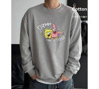 Shein Sudadera de hombre con hombros caídos, parte superior de algodón, estampados de Bob Esponja y Patricio Estrella, sudadera holgada de cuello redondo gr