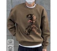 Shein Sudadera de hombre con hombros caídos, top de algodón marrón, top con estampado de Venom Groot, sudadera holgada de gran tamaño con cuello redondo par