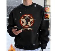 Shein Sudadera de hombre con hombros caídos, top de algodón, top con estampado del Capitán América de Marvel, sudadera holgada de cuello redondo de gran tam