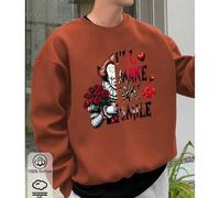 Shein Sudadera de hombre con hombros caídos, top de algodón, top con estampado IT, sudadera holgada de cuello redondo de color rojo óxido de gran tamaño par