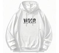 Shein Sudadera de hombre para otoño e invierno, sudadera de fitness para hombre, estampado VIGOR, sudadera con capucha blanca, adecuada para ejercicio al ai