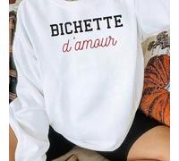 Shein Sudadera de manga larga con estampado BICHETTE D'AMOUR, nueva colección Otoño/Invierno 2025. Estilo básico, corte holgado, engrosada para mantener el