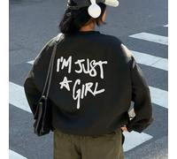 Shein Sudadera de manga larga con estampado "Soy solo una chica" para mujer, nueva llegada otoño/invierno 2025. Corte relajado, tela gruesa, perfecta para e