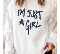 Shein Sudadera de manga larga para mujer, nueva llegada Otoño/Invierno 2025, diseño impreso "Soy solo una chica", corte relajado, tela gruesa, perfecta para