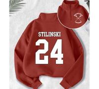 Shein Sudadera de manga larga para niños y jóvenes de otoño Sudadera tipo jersey con cuello alto y cremallera con el número 24, palos de hockey cruzados y "