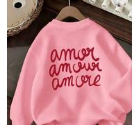 Shein Sudadera de mujer con diseño de estampado de la letra "Amour" en rojo, prenda cómoda para otoño/invierno
