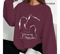 Shein Sudadera de mujer con estampado de caballo, manga larga, cuello redondo de algodón, estilo urbano Y2K, top con estampado de letras "You Are My Happy P