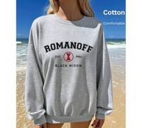 Shein Sudadera de mujer con hombros caídos, top de algodón, estampado de Viuda Negra, sudadera holgada de cuello redondo con flores en gris oversize para pr