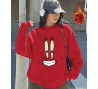 Shein Sudadera de mujer de algodón con estampado del jefe cangrejo de Bob Esponja, de corte holgado y oversize, cálida y gruesa, de cuello redondo, adecuada