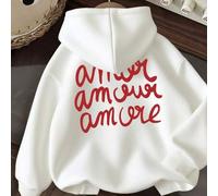 Shein Sudadera de mujer, diseño de estampado de letras "Amour" en rojo, prenda cómoda y de moda para otoño/invierno