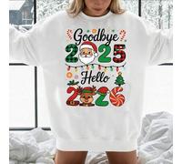 Shein Sudadera de mujer LOVE JOYY, cuello redondo, "Adiós 2025, Bienvenido 2026", regalo de Año Nuevo, suéter navideño, conjunto familiar de Feliz Año Nuevo