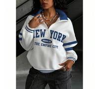 Shein Sudadera de mujer/Nueva York Brooklyn Empire City/Estampado de letras/Proceso de impresión digital/Parte superior holgada y casual de cuello redondo c