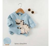 Shein Sudadera de niño pequeño con patrón de dinosaurio, estilo de dibujos animados, de punto suave, cuello redondo, manga larga, forro térmico, para exteri