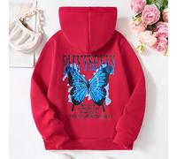 Shein Sudadera de punto con capucha y estampado de mariposas azules, de estilo casual y fashion, para niñas, a juego madre-hija, para principios del otoño