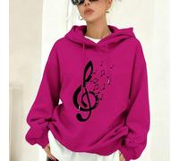 Shein Sudadera de viaje con estampado de notas musicales, suéter italiano, serie K-Pop Warrior, sudadera de invierno para mujer, sudadera de cuello redondo