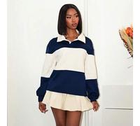 Shein Sudadera deportiva a rayas con cuello, de vuelta al colegio, otoño e invierno, cálida, otoñal, navideña, linda, para un armario cápsula de uso diario,