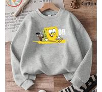 Shein Sudadera gris lisa de manga larga para niña. Presenta un diseño divertido de Bob Esponja, lleno de energía y atractivo. Su tejido de mezcla de algodón