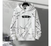 Shein Sudadera holgada con capucha para hombres con bolsillo delantero con cordón, impresión de letra, manga larga y gráfico de relámpago en color blanco, i