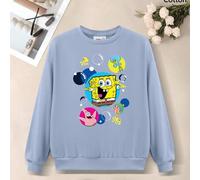 Shein Sudadera holgada con capucha para niña, color azul claro liso, de manga larga y hombros caídos. Rodeado de Bob Esponja, Patricio Estrella, Calamardo,