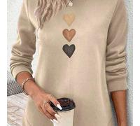 Shein Sudadera holgada de cuello redondo, manga larga y bajo con abertura, de uso versátil para el día a día, con estampado de corazones en color albaricoqu