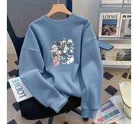 Shein Sudadera holgada de felpa para mujer, sudadera de color azul claro con estampado floral y las palabras "Que tu vida esté llena de amor y alegrÃa". E