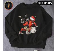 Shein Sudadera infantil con forro polar para otoño e invierno, top oversize de algodón, estampado de Marvel Deadpool x Santa Claus, diseño divertido, estilo