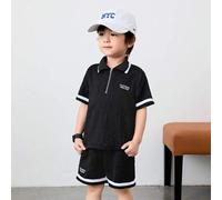 Shein Sudadera Informal Con Media Cremallera Y Cuello Vuelto Para Niño Joven, Traje De Punto Con Puños Tejidos Y Pantalones Cortos, Estilo Callejero, 2 Uds.