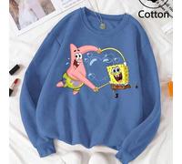 Shein Sudadera informal extragrande de manga larga para mujer para otoño/invierno. Presenta vibrantes estampados de Bob Esponja, Patricio Estrella, Calamard