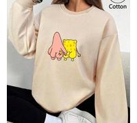 Shein Sudadera informal extragrande rosa de manga larga para mujer. Esta adorable sudadera rosa presenta a Bob Esponja y Patricio tomados de la mano, un tie