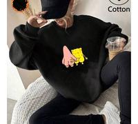 Shein Sudadera informal extragrande rosa de manga larga para mujer. Esta adorable sudadera rosa presenta a Bob Esponja y Patricio tomados de la mano, un tie