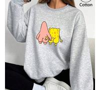 Shein Sudadera informal extragrande rosa de manga larga para mujer. Esta adorable sudadera rosa presenta a Bob Esponja y Patricio tomados de la mano, un tie