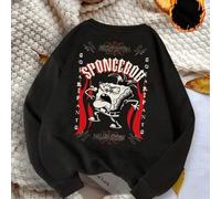 Shein Sudadera informal holgada de manga larga con cuello redondo para mujer, otoño/invierno. Presenta un estampado de Bob Esponja inspirado en el rock en l