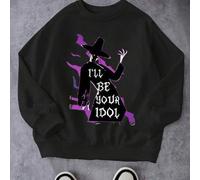 Shein Sudadera juvenil/infantil de mago con llamas moradas, con estampado de letras "Seré tu ídolo", hombros caídos, informal, versátil, holgada, de manga l