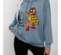 Shein Sudadera negra con estampado de ratón que roba queso para mujer Sudadera extragrande curvada Otoño e invierno Sudadera con capucha informal con cordón