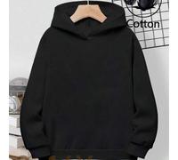 Shein Sudadera negra lisa con capucha, manga larga, hombros caídos, corte holgado y capucha para niño. Su tejido rico en algodón garantiza comodidad y suavi
