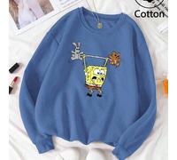 Shein Sudadera oversize de manga larga para mujer para otoño/invierno, con un diseño de Bob Esponja en blanco y negro y el texto "SOLTERO MÁS CODICIOSO". Se