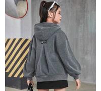 Shein Sudadera oversize para niñas preadolescentes, diseño de espalda plisada, gris casual, conjunto para volver al colegio, otoño