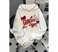 Shein Sudadera para mujer/Estampado con diseño de letras/Ir al cielo para esconderse/Artesanía de flor de cáscara/Con cordón/Sudadera con capucha holgada y