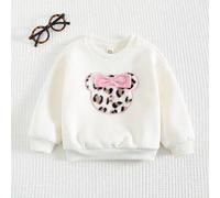 Shein Sudadera para niña con estampado de cabeza de oso leopardo y lazo, ropa deportiva casual y versátil