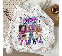 Shein Sudadera para niña joven con estampado lindo de grupo de chicas de dibujos animados, K-Pop Superstars y lunares, adecuada para otoño/invierno