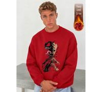 Shein Sudadera roja de algodón con hombros descubiertos para hombre de la marca compartida de Marvel, con estampado de Venom y Grue, sudadera holgada de cue
